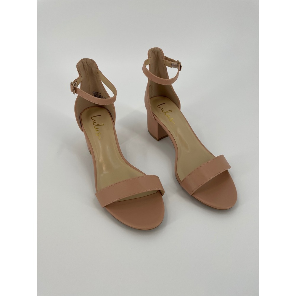 Lulus Harper Nude Vegan Leather Ankle Strap Block Heel Sandals Size 10